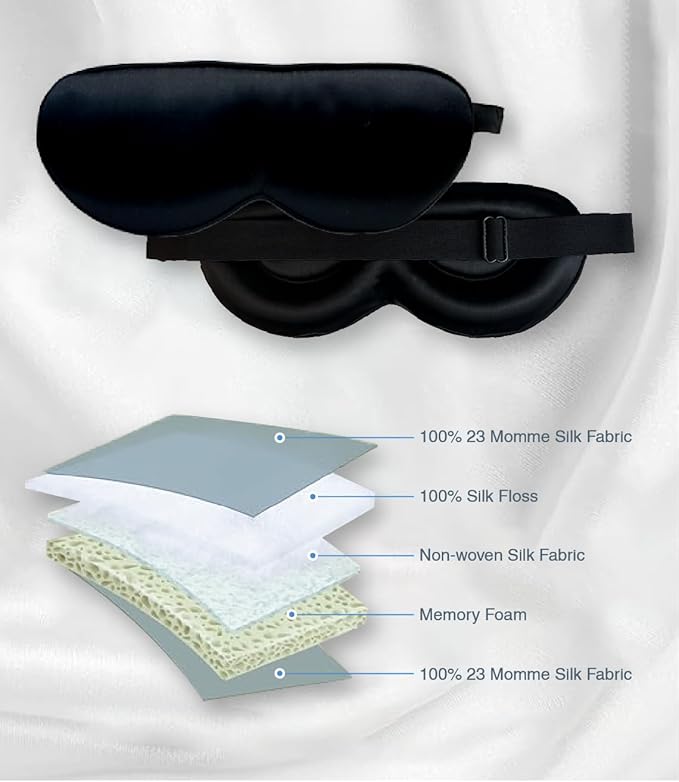 PROMEED Adjustable 100% Mulberry Silk Sleep Mask 23 Momme, 3D Contoured No-Pressure Cup Eye Mask for Sleeping, Super Soft Breathable Blindfold, Perfect Blocks Light for Sleeping (White)