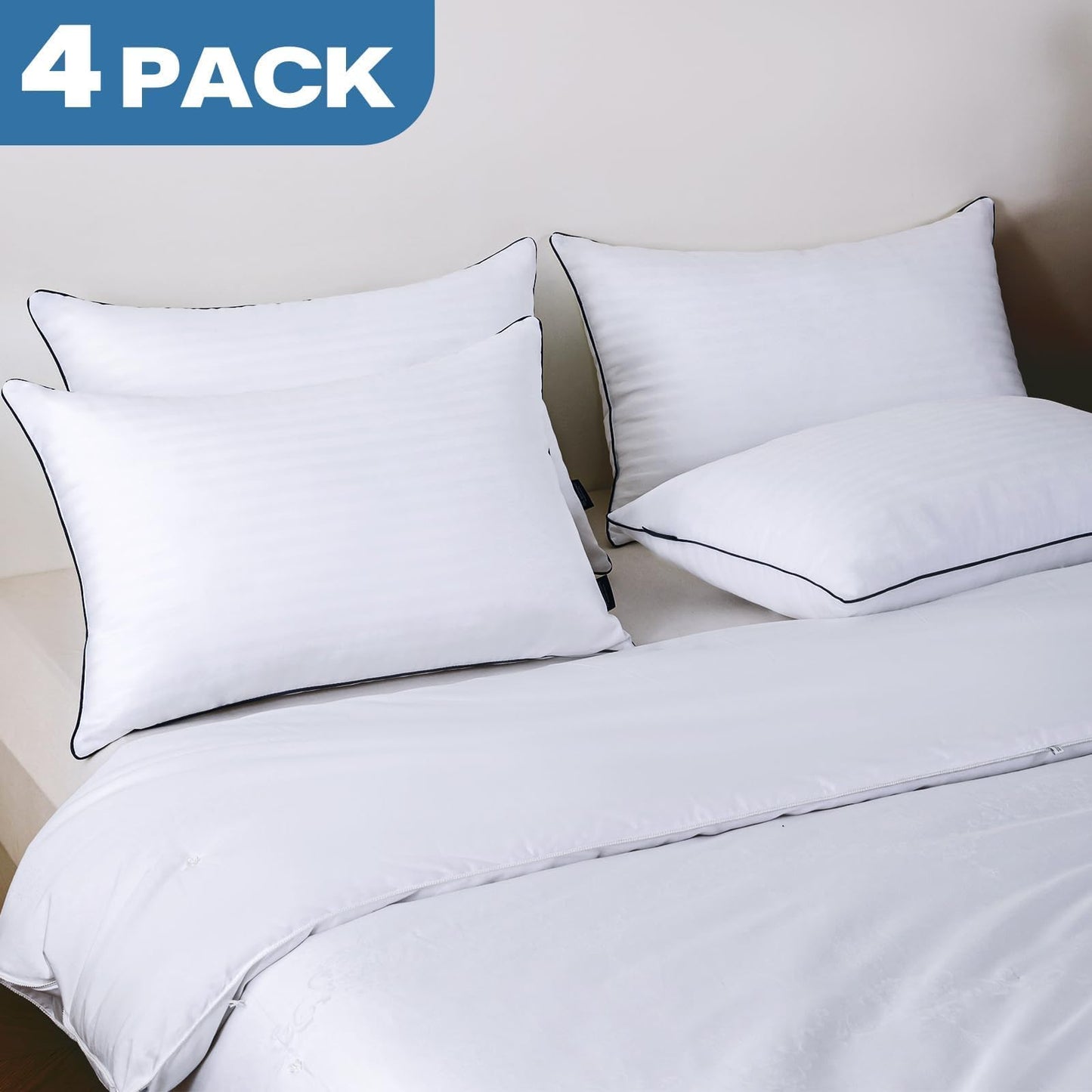 GOHOME Pillows Queen Size Set of 4 - Bed Pillows for Sleeping 4 Pack, Cooling Supportive Hotel Pillows with Premium Soft Down Alternative Fill for Side Stomach and Back Sleepers