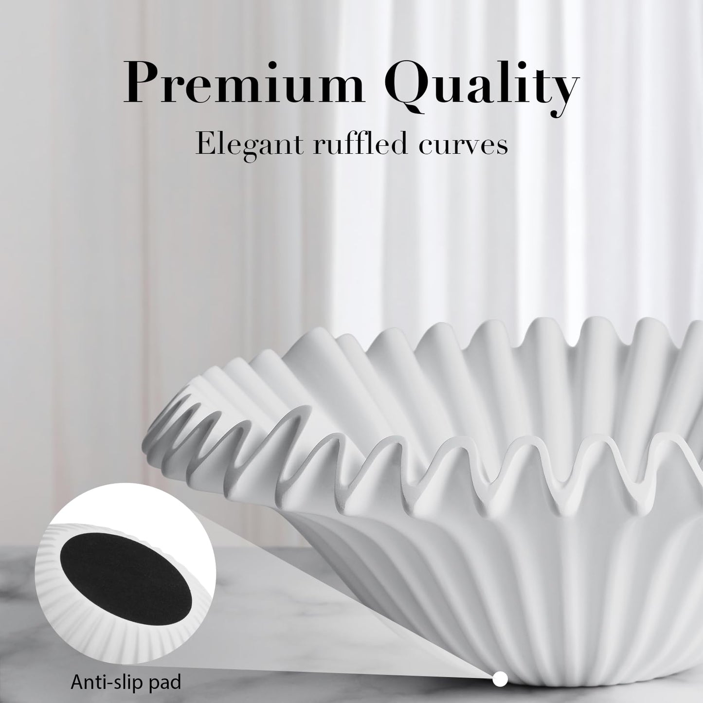 11.4'' Large Decorative Bowl - Fruit Bowl for Kitchen Counter, Key Bowl for Entryway Table, Modern Home Decor Accents, Scalloped, White