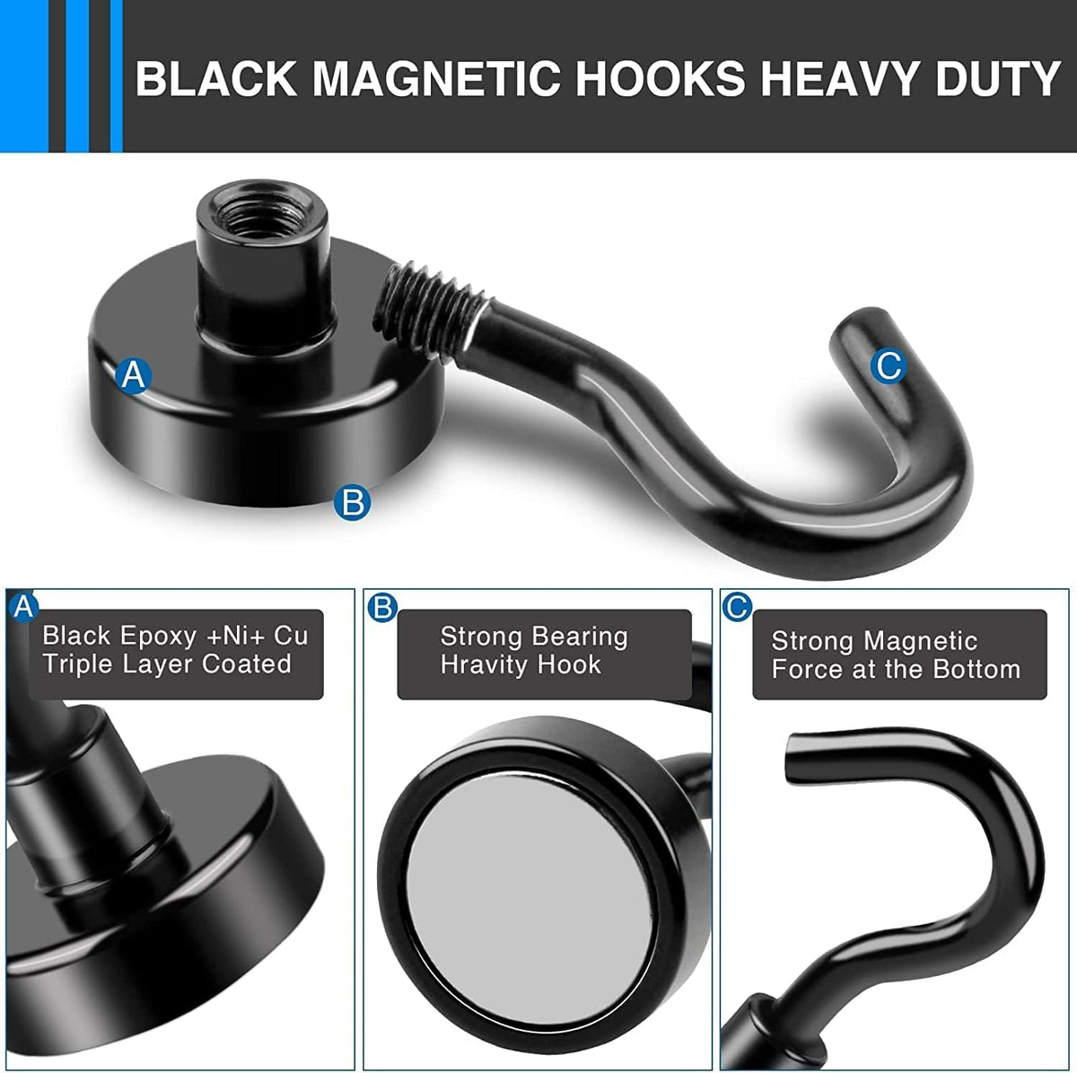 LOVIMAG Magnetic Hooks，30Lbs Magnets with Hooks for Cruise, Black Magnetic Hooks for Hanging, Fridge, Classroom, Refrigerator, Ceiling, Office, Kitchen. Grill, Garage-30Pack