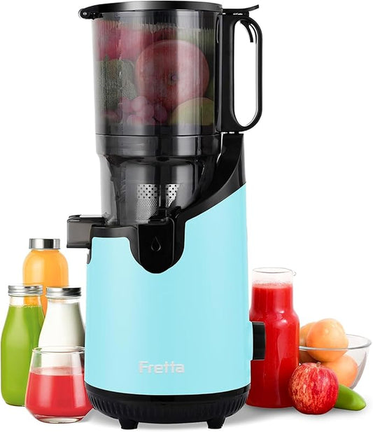 Cold Press Juicer Machines, Slow Masticating Juicer with 5.3" Extra Large Feed Chute Fit Whole Fruits & Vegetables, Self Feeding Effortless for Batch Juicing, BPA Free 250W (BrightBlue,1.8L)
