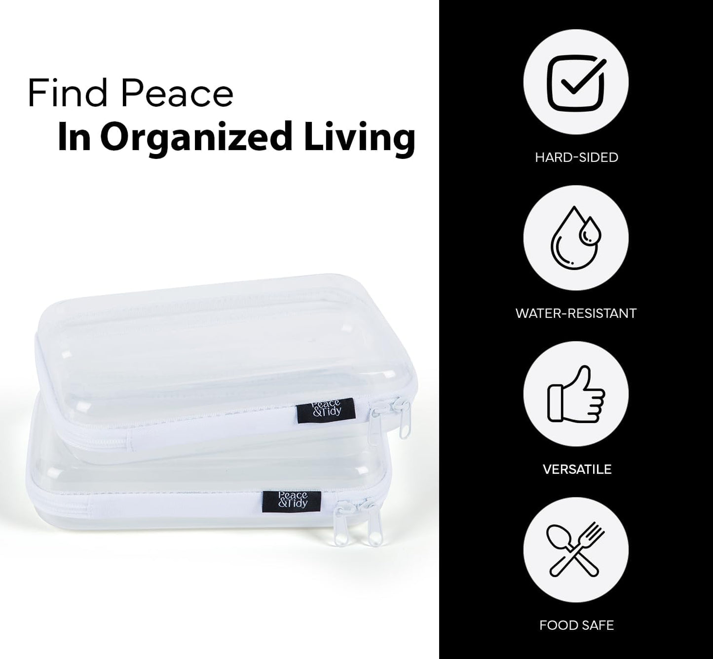 Peace & Tidy Clear Zippered Storage Bin – 5.5"x8.5" Hard-Sided, Stackable Organizer for Toys, Crafts, and Pantry – Durable Plastic Container with Dust-Free Protection