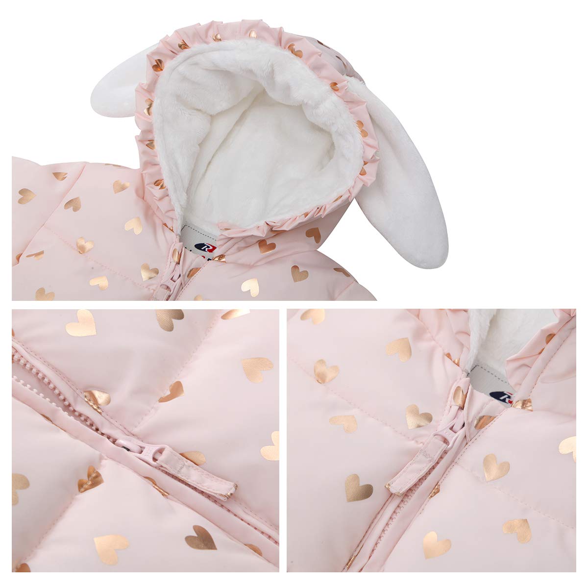 Rokka&Rolla Baby Girls' Water-Resistant Soft Mini Fur Lined Puffer Jacket Winter Coat for Newborn Infant Toddler