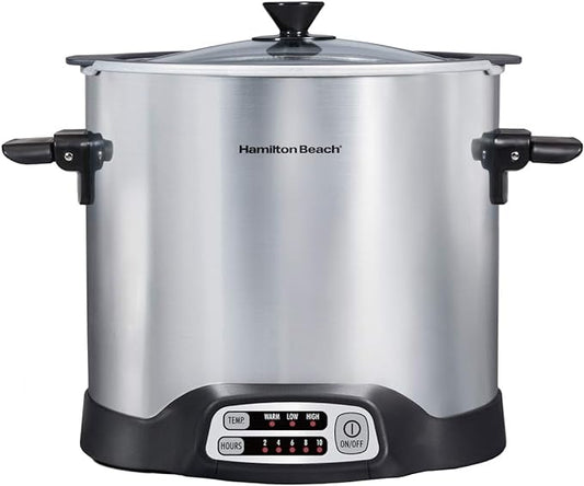 Hamilton Beach Sear & Cook Stock Pot Slow Cooker with Stovetop Safe Crock, Large 10 Quart Capacity, Programmable, Silver (33196)