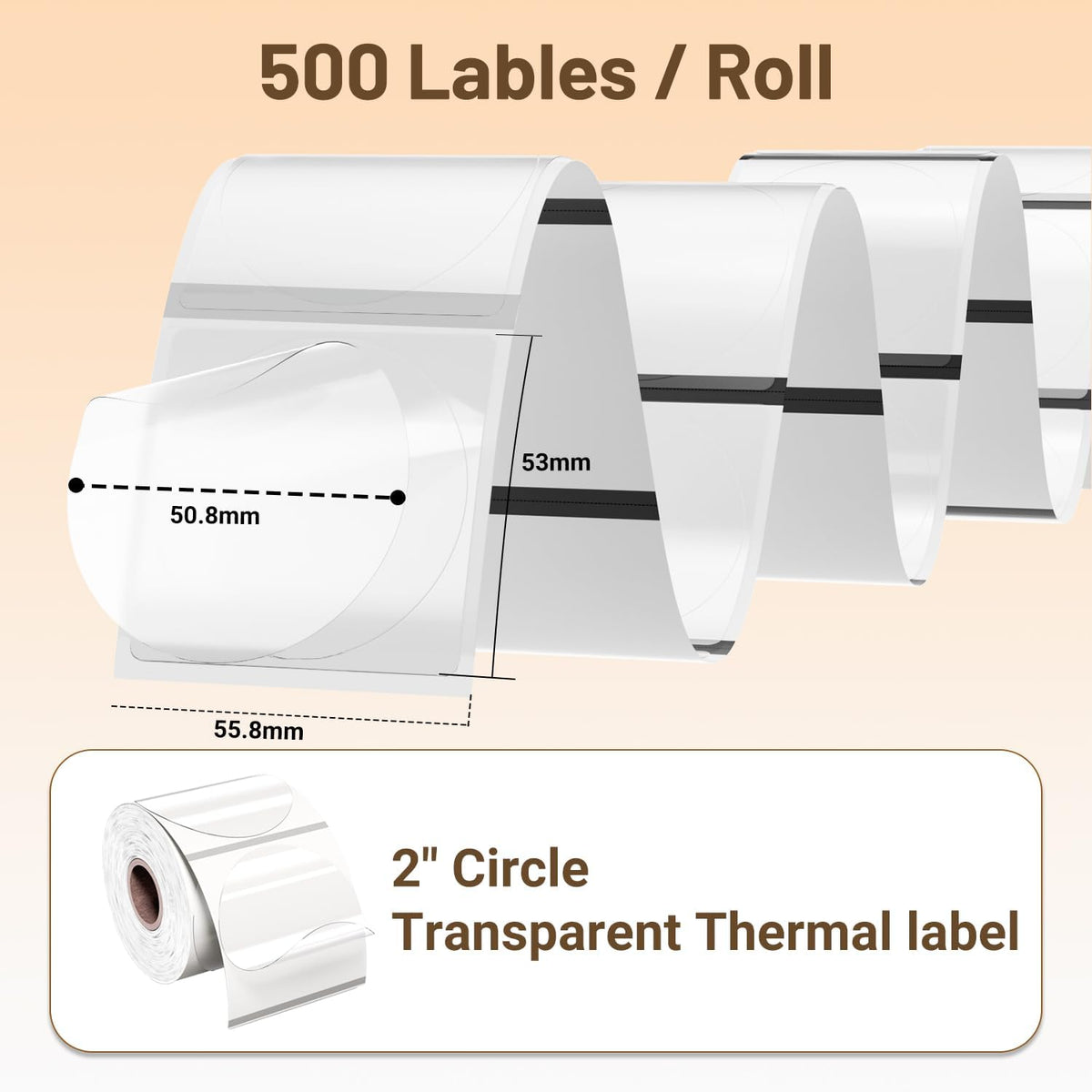 2 Inch Transparent Round Thermal Labels,Self Adhesive Circle Clear Waterproof Thermal Label,500 Labels/Roll, Multipurpose Roll Direct Sticker for DIY Logo Design