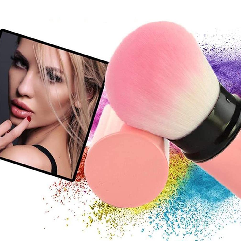 RN BEAUTY Retractable Kabuki Brushes Foundation Brush Powder Brush Blush Brush Extensible Makeup Brush Face Blender Brush Professional Mineral Blending Buffing Concealer Brush Aluminum Case Portable With Cover (Angled Top, Pink)