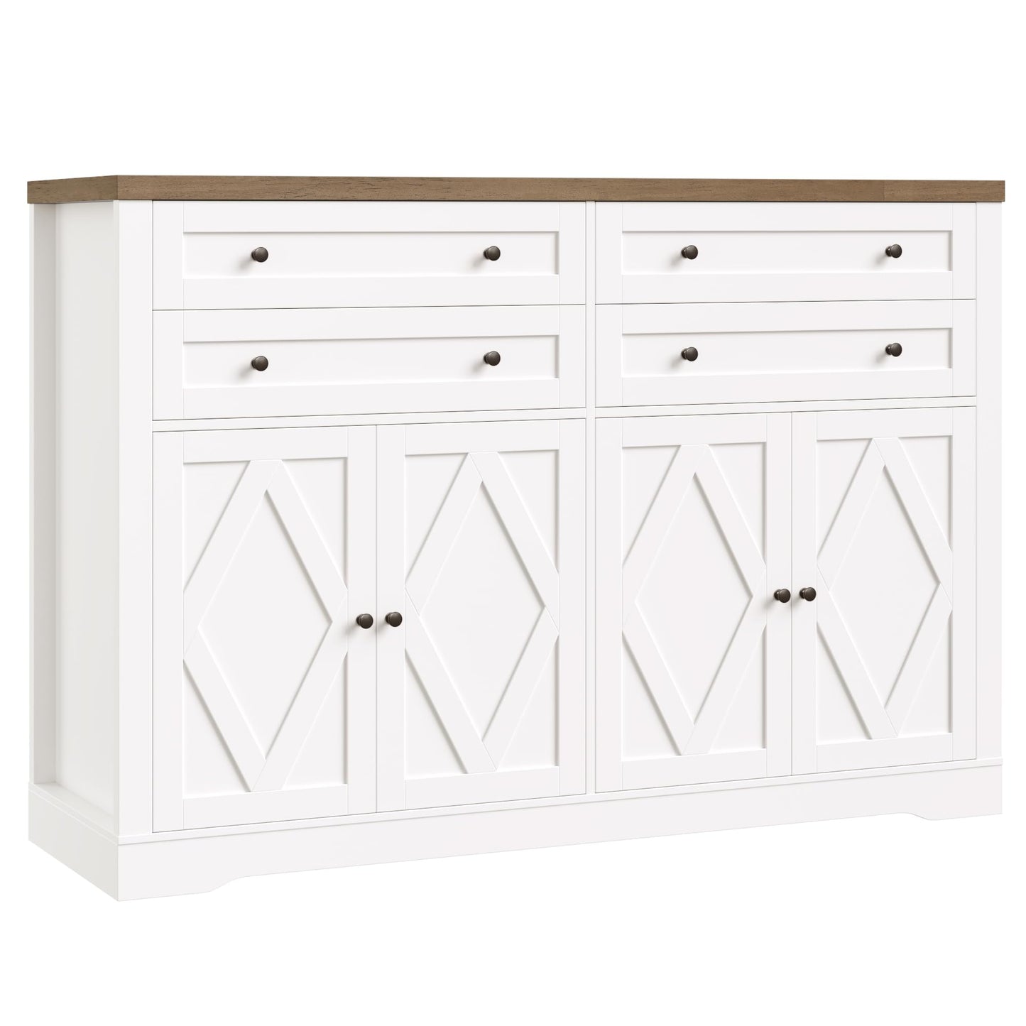 HOSTACK 55" Coffee Bar with 4 Large Drawers, 40" Tall Buffet Cabinet with Storage, Kitchen Storage Cabinet, Modern Farmhouse Sideboard Buffet, Adjustable Shelves for Living Room, White