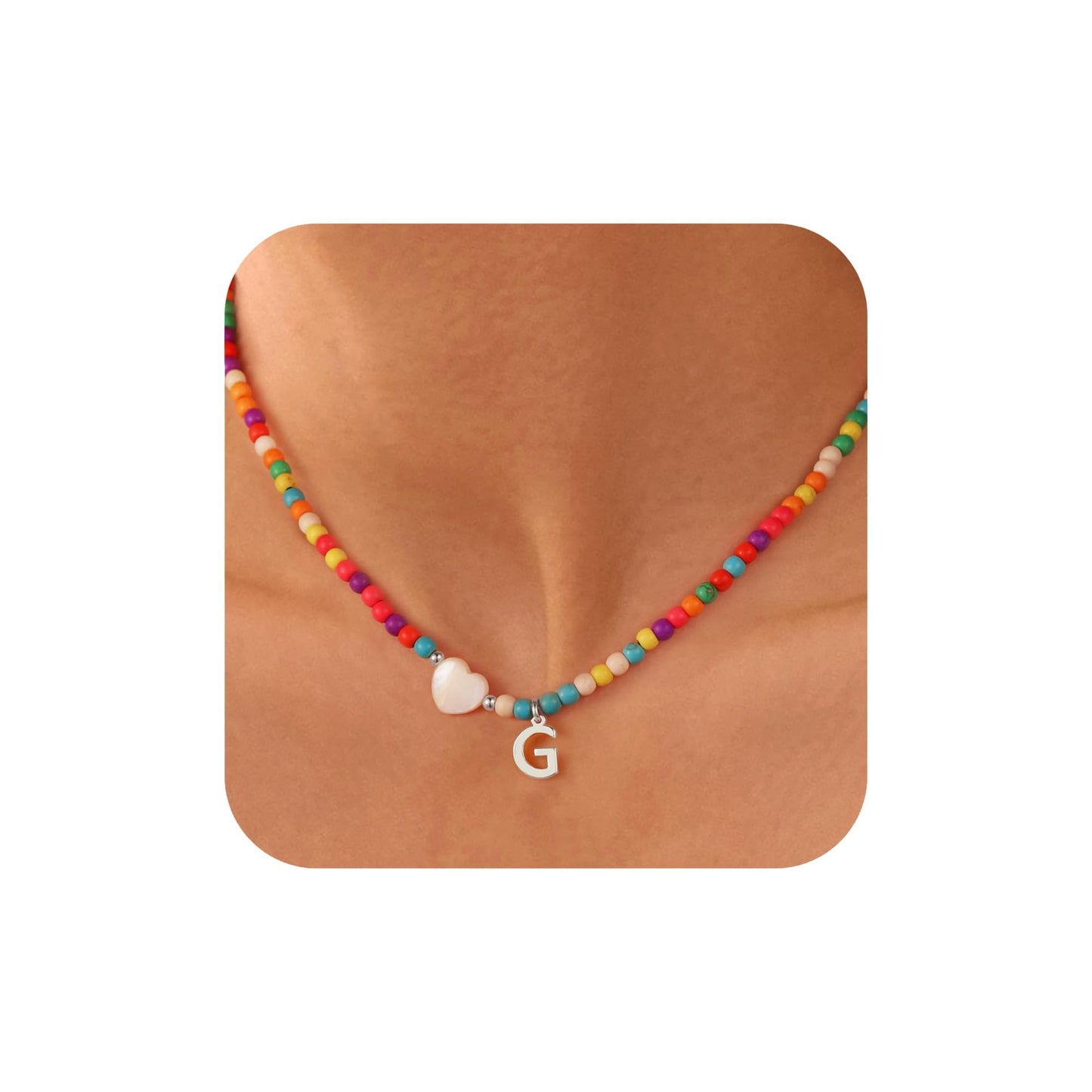 Ursteel Colorful Initial Cute Necklaces for Girls - Trendy Beaded Choker Necklace for Women Teen Girl, Personalized Letter Initial Gifts for Women Kids Jewelry