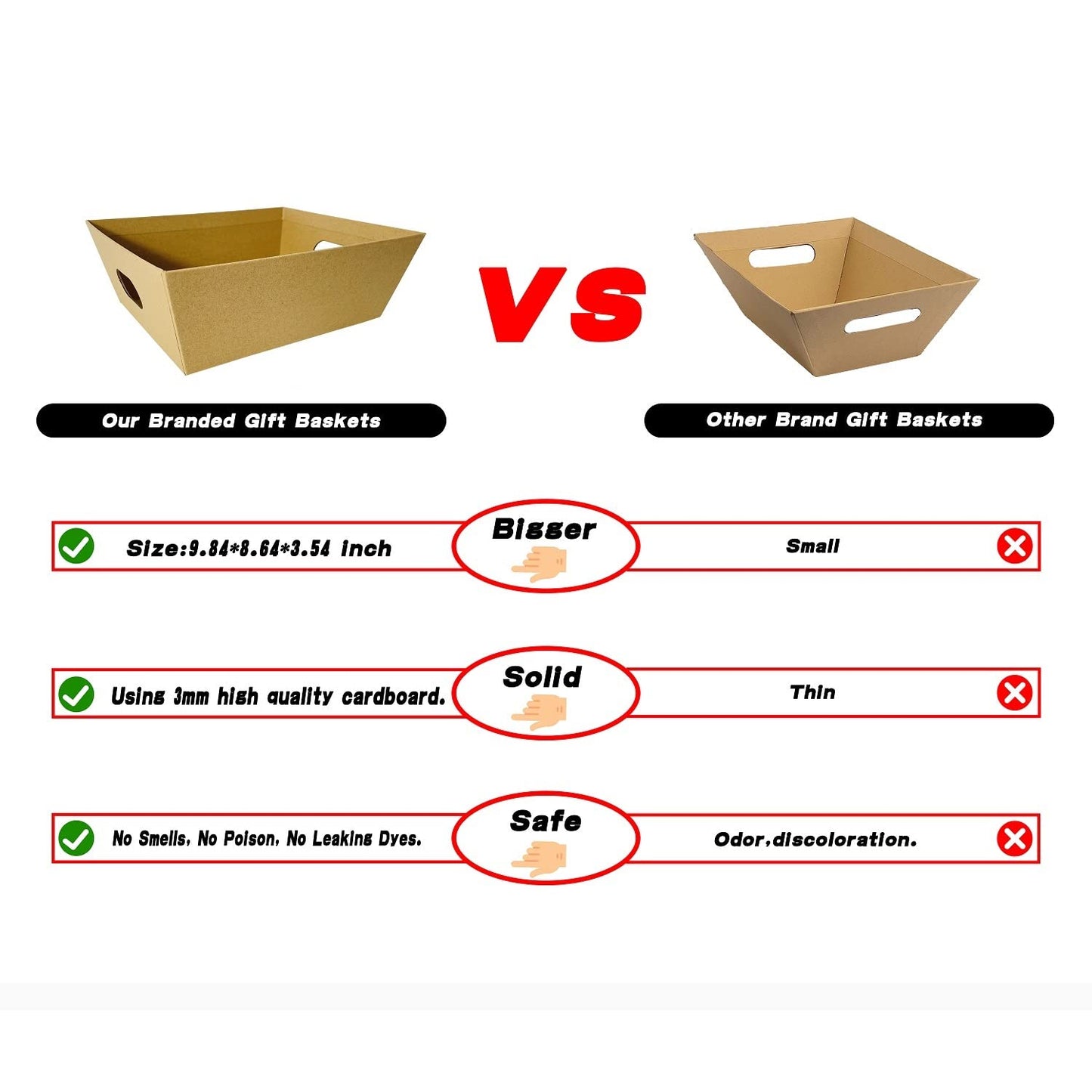Baskets For Gifts Empty, 6 PCS Sturdy Diy Bulk Gift Basket Kraft Market Tray Cardboard Basket With Handles, Gift Baskets Kit Supplies Wrap To Fill For Birthday Christmas Valentines Thanksgiving