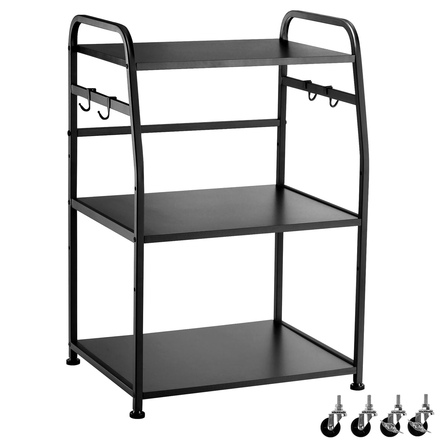 Vividwood Printer Stand - Large 3 Tier Printer Table with Adjustable Storage Shelf - Rolling Cart with Wheels -Stable Desk for Home Office Use (Black)