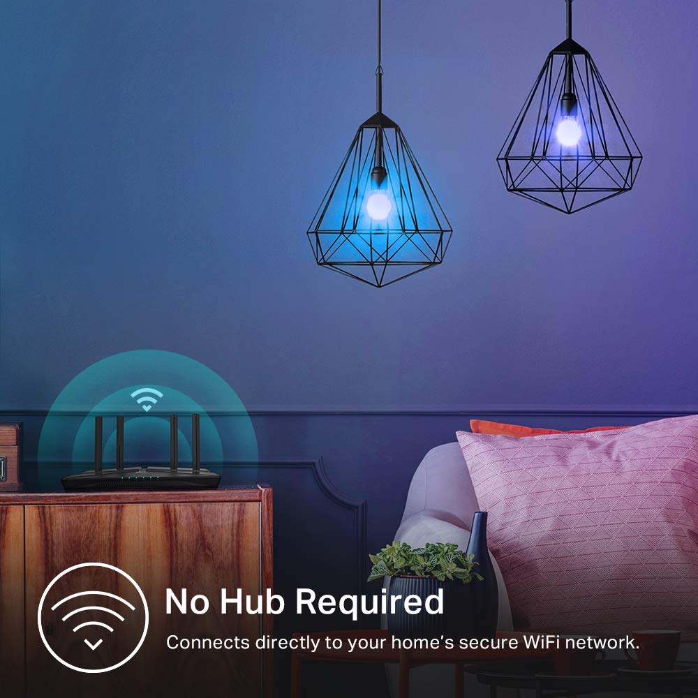 Kasa Smart Light Bulbs, Full Color Changing Dimmable Smart WiFi Bulbs Compatible with Alexa and Google Home, A19, 60 W 800 Lumens,2.4Ghz only, No Hub Required, 2-Pack (KL125P2), Multicolor