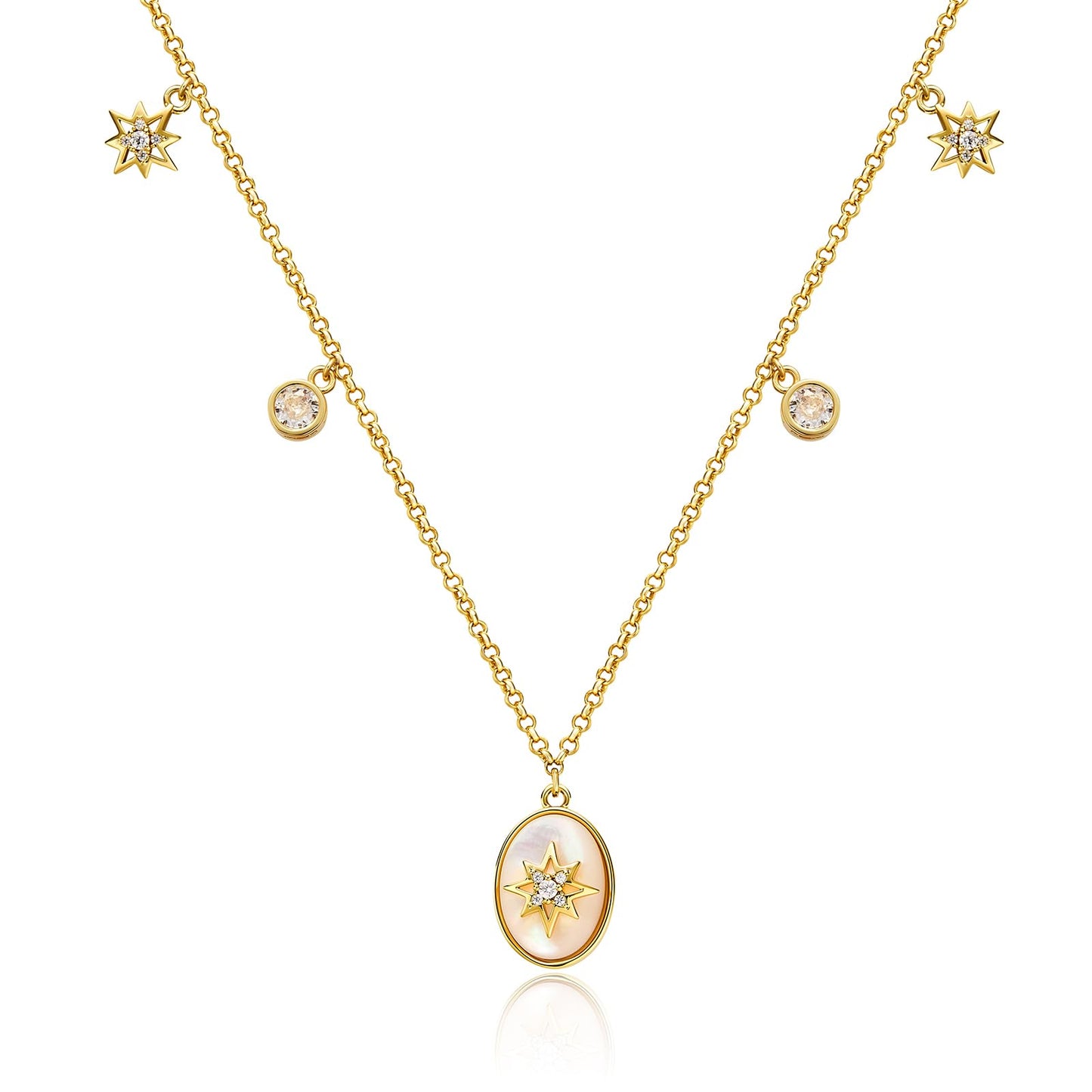 Cicy Bell Women's 18k Gold Plated Necklace Oval Shell Pearl Cubic Zirconia Elegant Necklaces Trendy Jewelry Gift For Lover Mom Wife