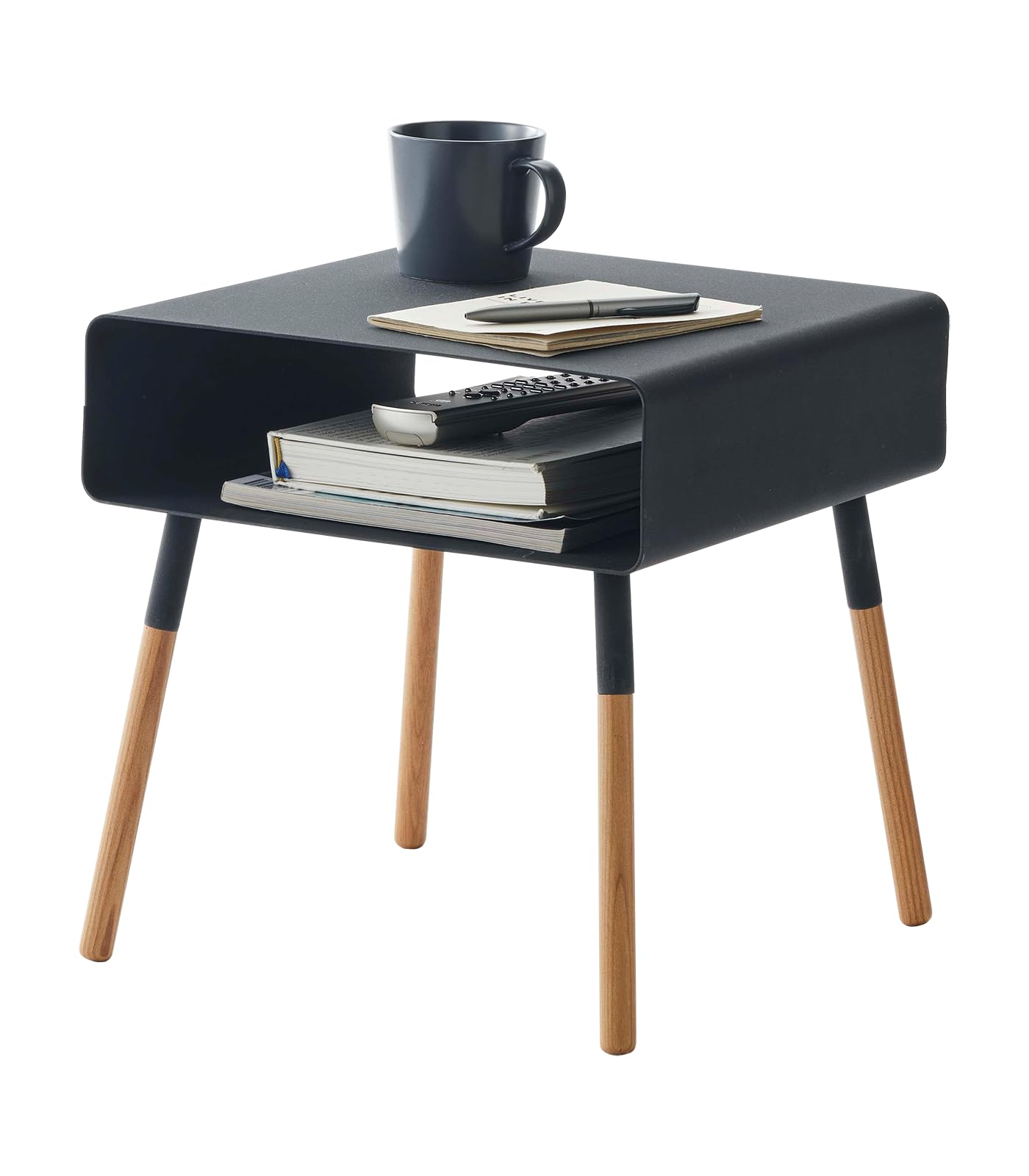 Yamazaki Home Plain Side Table With Open Storage Shelf, Rectangular Accent Space Saving Living Room Bedroom Couch End Table - Short, 14" - Steel + Wood