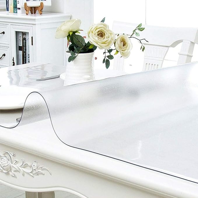 NECAUX Custom 28 x 72 Inch Frosted Table Cover Protector, 1.5mm Thick Wood Grain Transparent Table Pad Non-Slip Tablecloth Plastic Protective Pad for 6 Foot Dining Room Table, Meeting Table