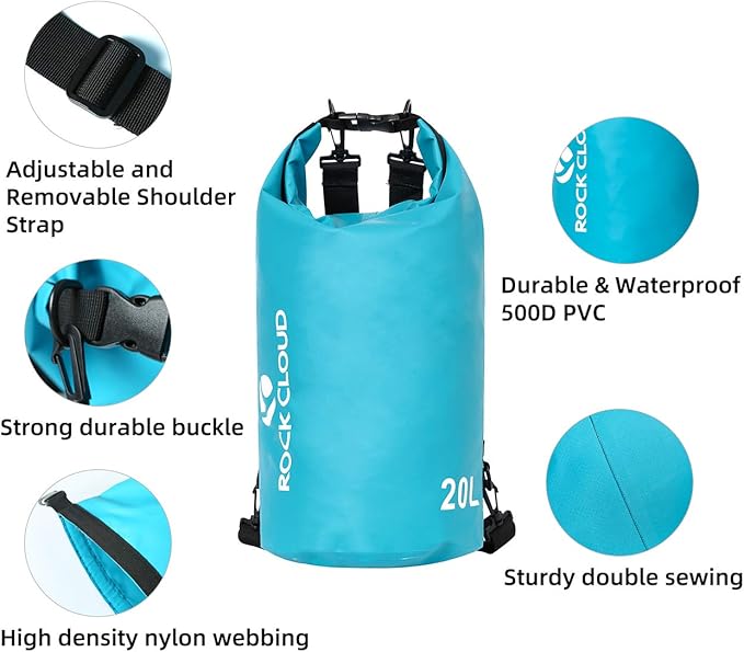 ROCK CLOUD Dry Bag Waterproof 30L Dry Sack for Kayaking Rafting Boating Beach Surfing Swimming Canoe Camping Hiking Fishing Ski, Lake Blue