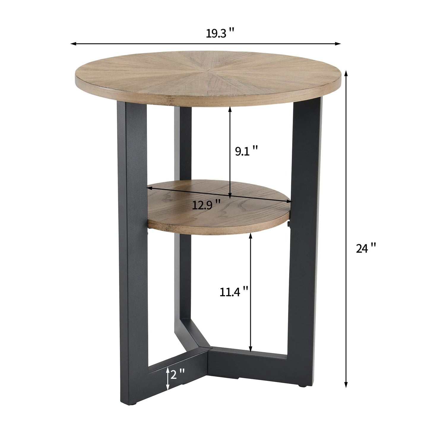 MODERION Round End Table with Storage - Solid Wood & Metal Frame - Corner & Beside Table - Easy Assembly - Living Room, Office & Entryway - Rustic Natural Finish