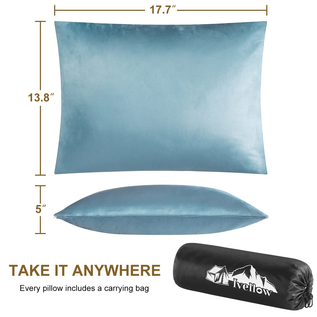 Ivellow Memory Foam Travel Pillow Compressible Camping Pillow for Sleeping Shredded Memory Foam Pillow Compact Firm Supportive Travel Pillow for Adults Kids Outdoor Hiking Essential Gear Blue-M