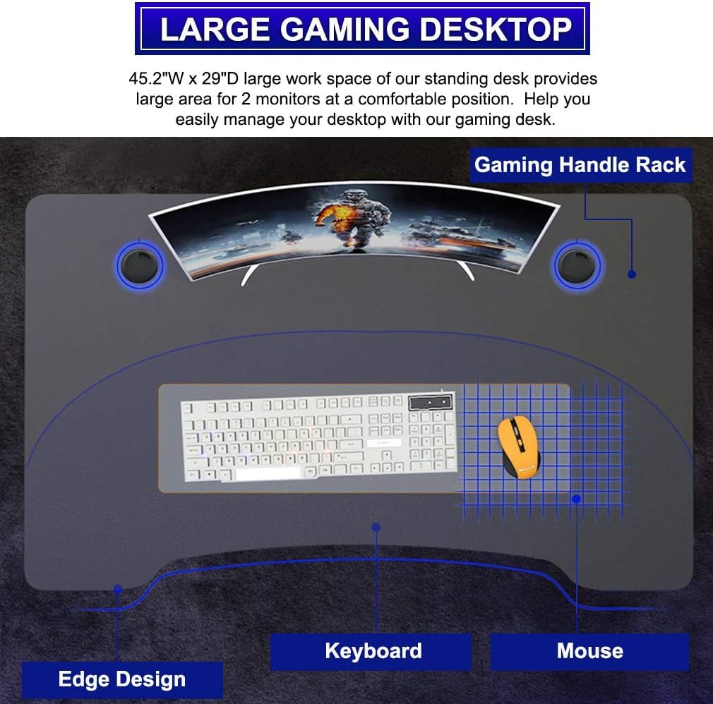 PlayLessHere Gaming Desk 45" W x 29" D Home Office Computer Desk Racing Style Study Desk Extra Large Modern Ergonomic PC Carbon Fiber Writing Desk Table with Cup Holder Headphone Hook