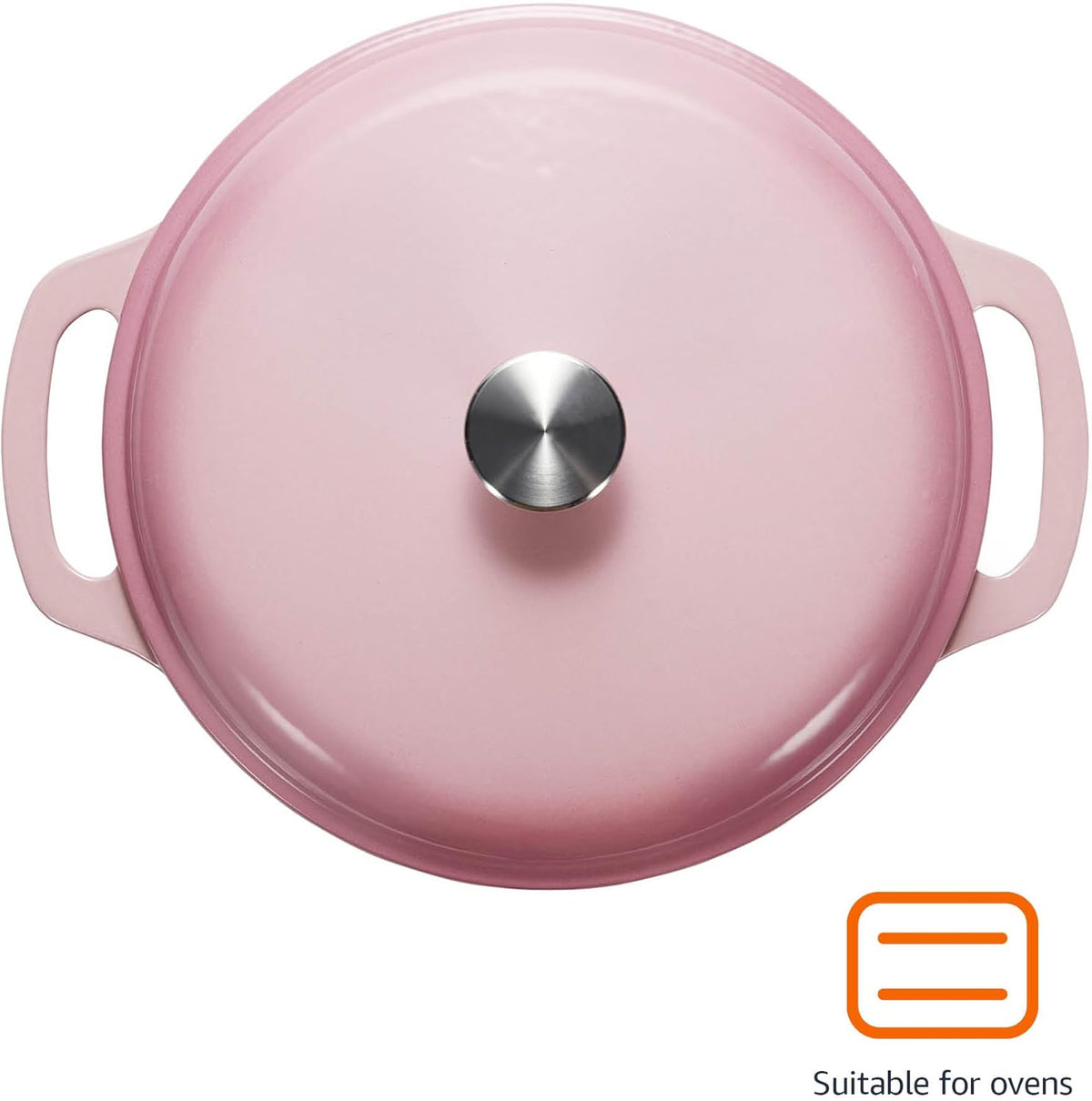 Amazon Basics Cast Iron Dutch Oven Pot with Lid, Enameled, Round, Dual Handles, Heavy-Duty, Medium, 6-Quart, Light Pink