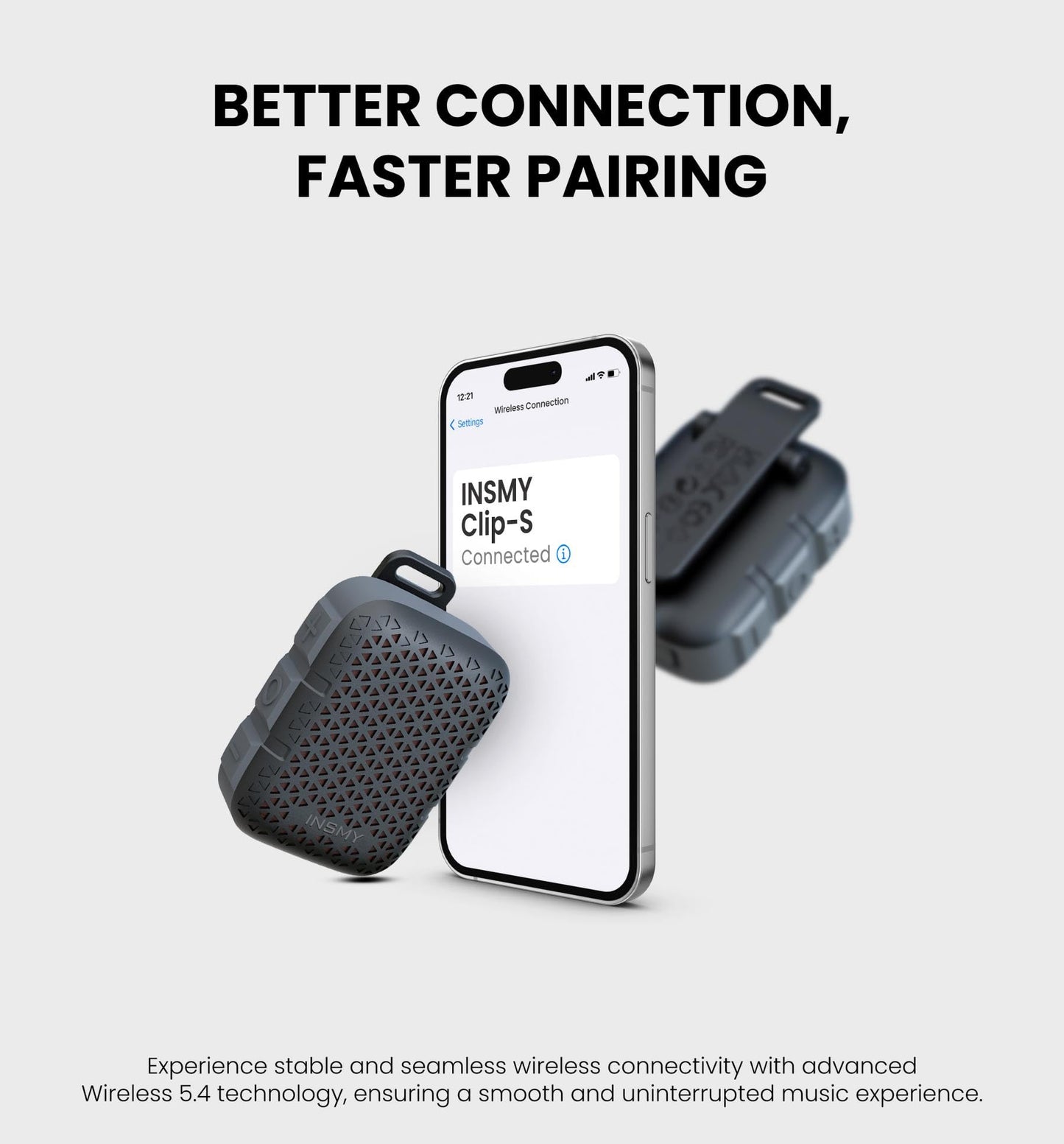 INSMY Wearable Bluetooth Speakers,IP67 Waterproof,Clip-On Portable Small Personal Speaker/Clean Sound/Stereo Pair/Wireless 5.4/ENC Built-in Mic/Lightweight for Outdoor Golf Work Pool (Black)