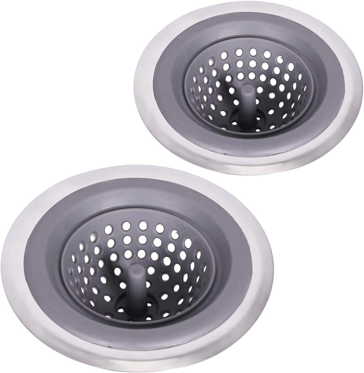 2 Pack Kitchen Sink Drain Strainer Silicone Stainless, Drain Protector,Prevent Clogging, Large Wide Rim 4.5 inch Diameter, Tools Home Improvement (Gray)