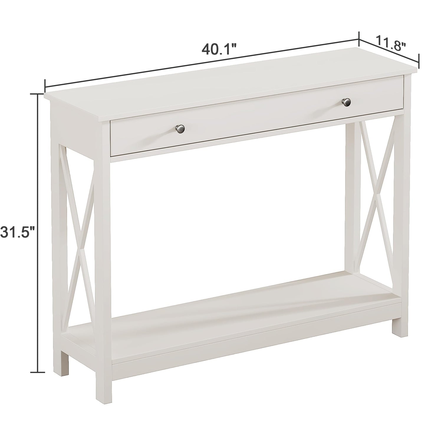 Treocho White Console Table with Drawer and Storage Shelves, Foyer Sofa Table Narrow for Entryway, Living Room, Hallway