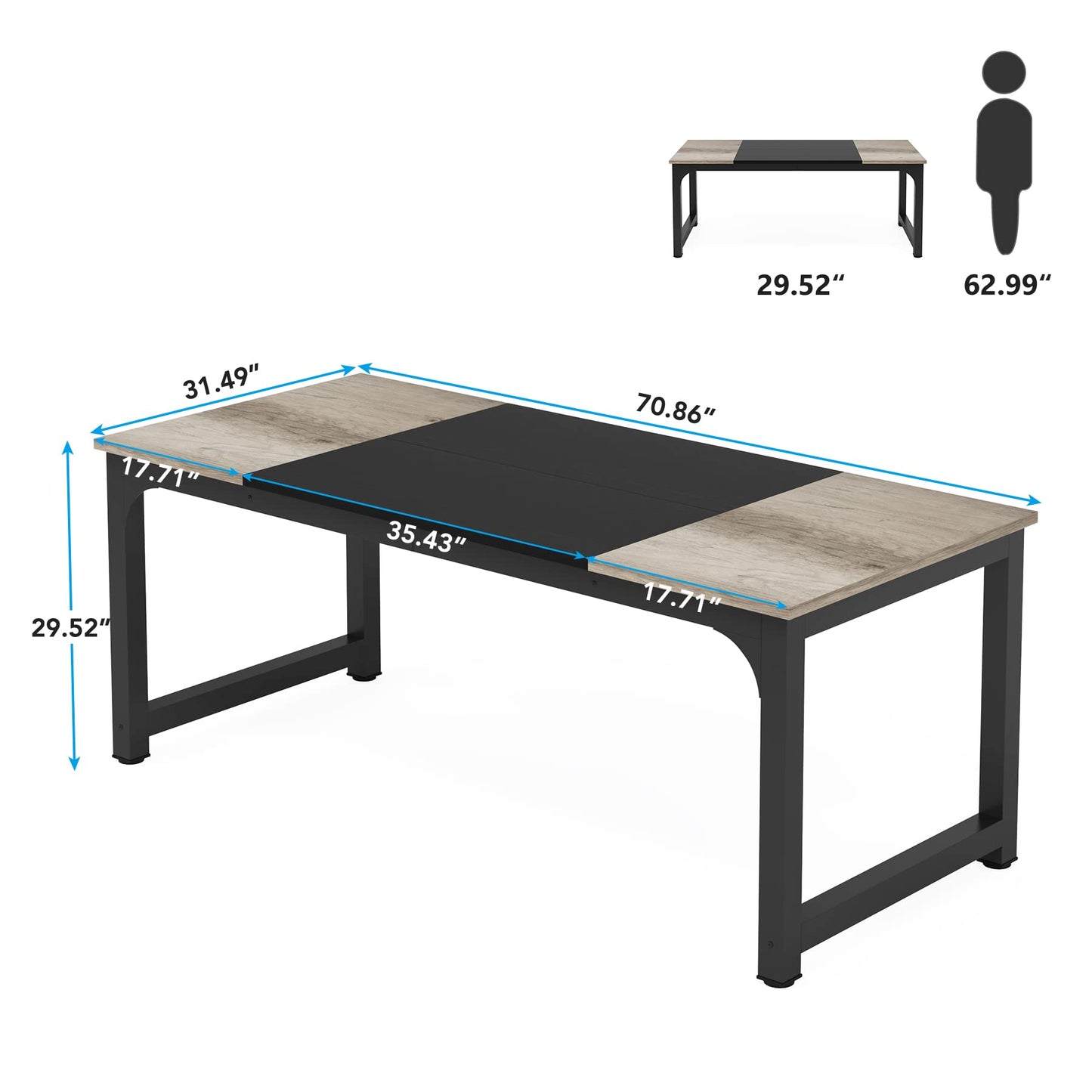 Tribesigns 70.8”Executive Desk, Large Office Computer Desk with Thicken Frame, Modern Simple Workstation Business Furniture for Home Office, Vintage Grey/Black