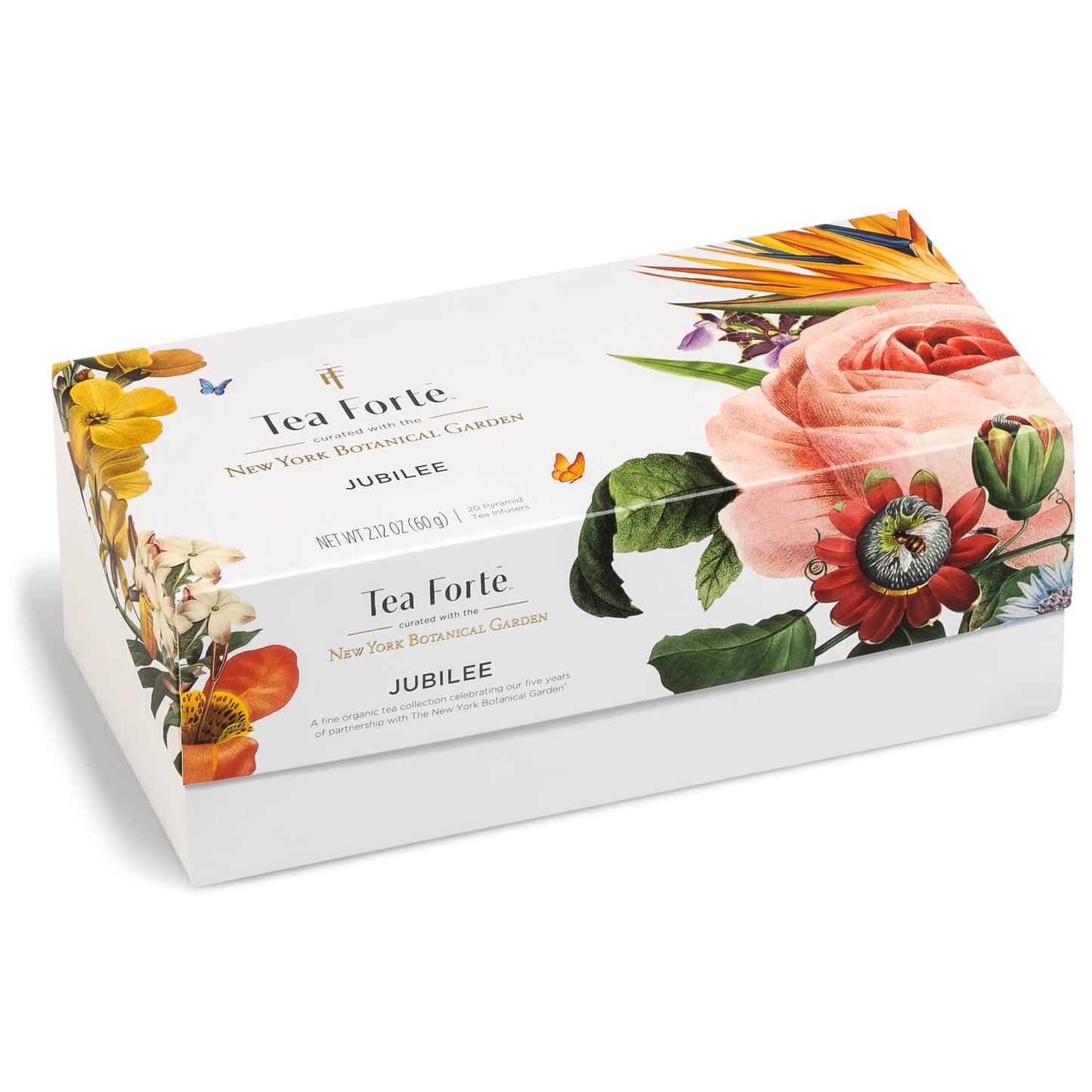 Tea Forte Jubilee Presentation Box Tea Gift Set Sampler, 20 Count 2 of Each Variety Individually Wrapped Handcrafted Pyramid Infuser Bags