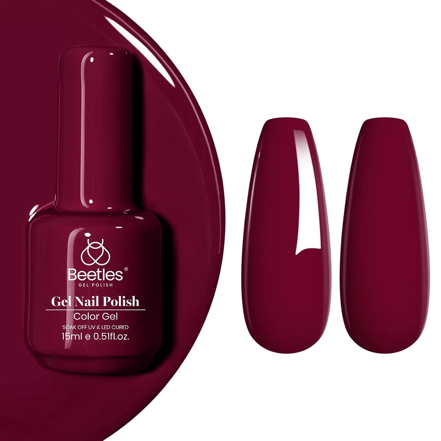 Beetles Burgundy Red Gel Polish-15ml Burgundy Dark Red Gel Nail Polish UV LED Nail Lamp DIY Wine Fall Color Nail Art Design Gift for Women