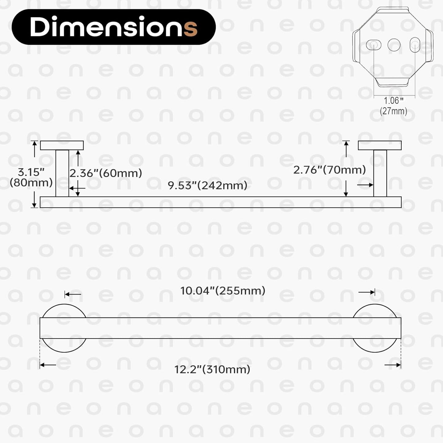 12 Inch Bathroom Towel Bar Bath Towel Rack Kitchen Towel Holder Towel Ring Wall Mounted SUS304 Stainless Steel 2 Pack Matte Black AN4001MB-L12-P2