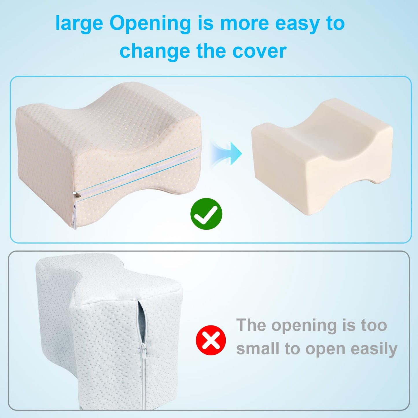 Knee Pillow Cover 10" x 8" x 6.3", Replacement Leg Pillow Case, Leg Pillow Cover Apply to Memory Foam Knee Pillow Case from ZOAN
