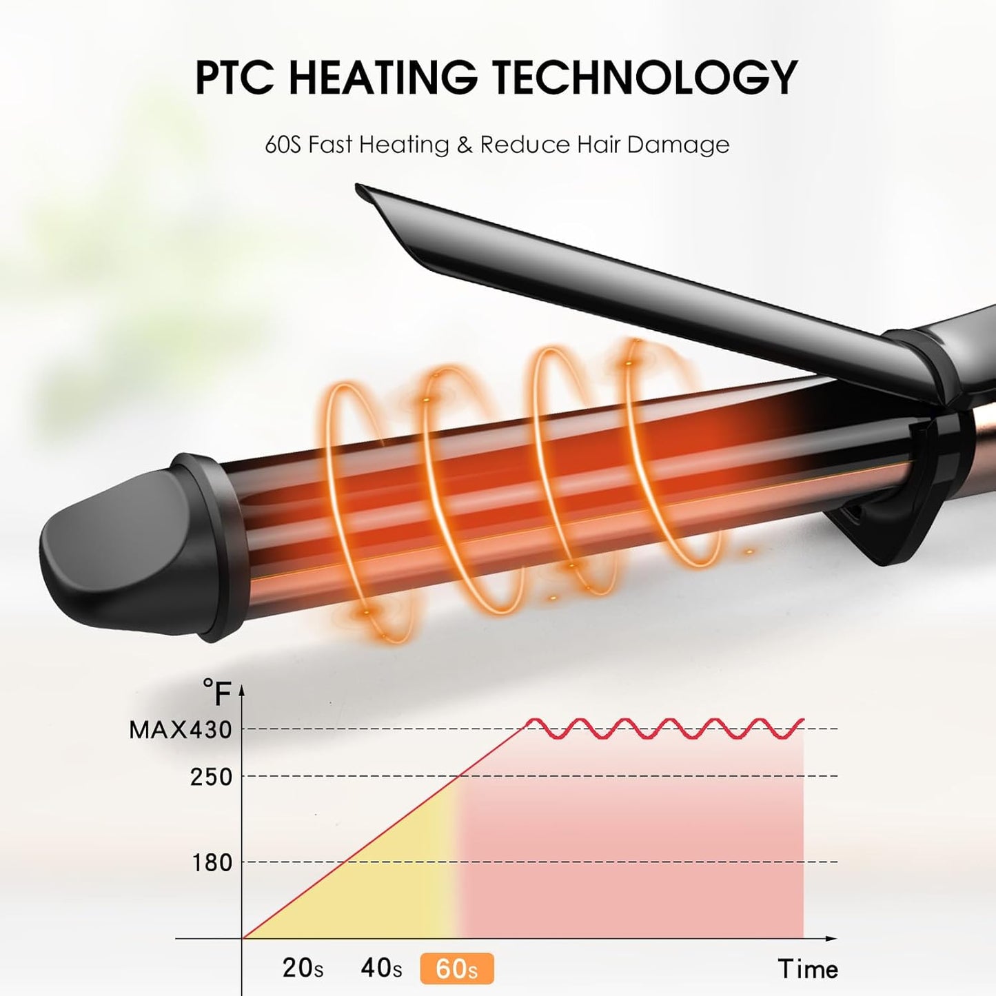 Nicebay Curling Iron, 1 Inch Hair Curling Wand with Ceramic Coating, Professional Hair Curler, Fast Heating up to 430°F, 60 Mins Auto Off, Suit for Different Hairstyle, Gold