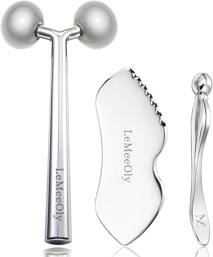 Face Roller Massager Skin & Gua Sha Facial Tools Stainless Steel, Facial Massage Skin Care for Face Neck Body, Reduce Puffiness Remove Wrinkles, Valentines Gift for Women