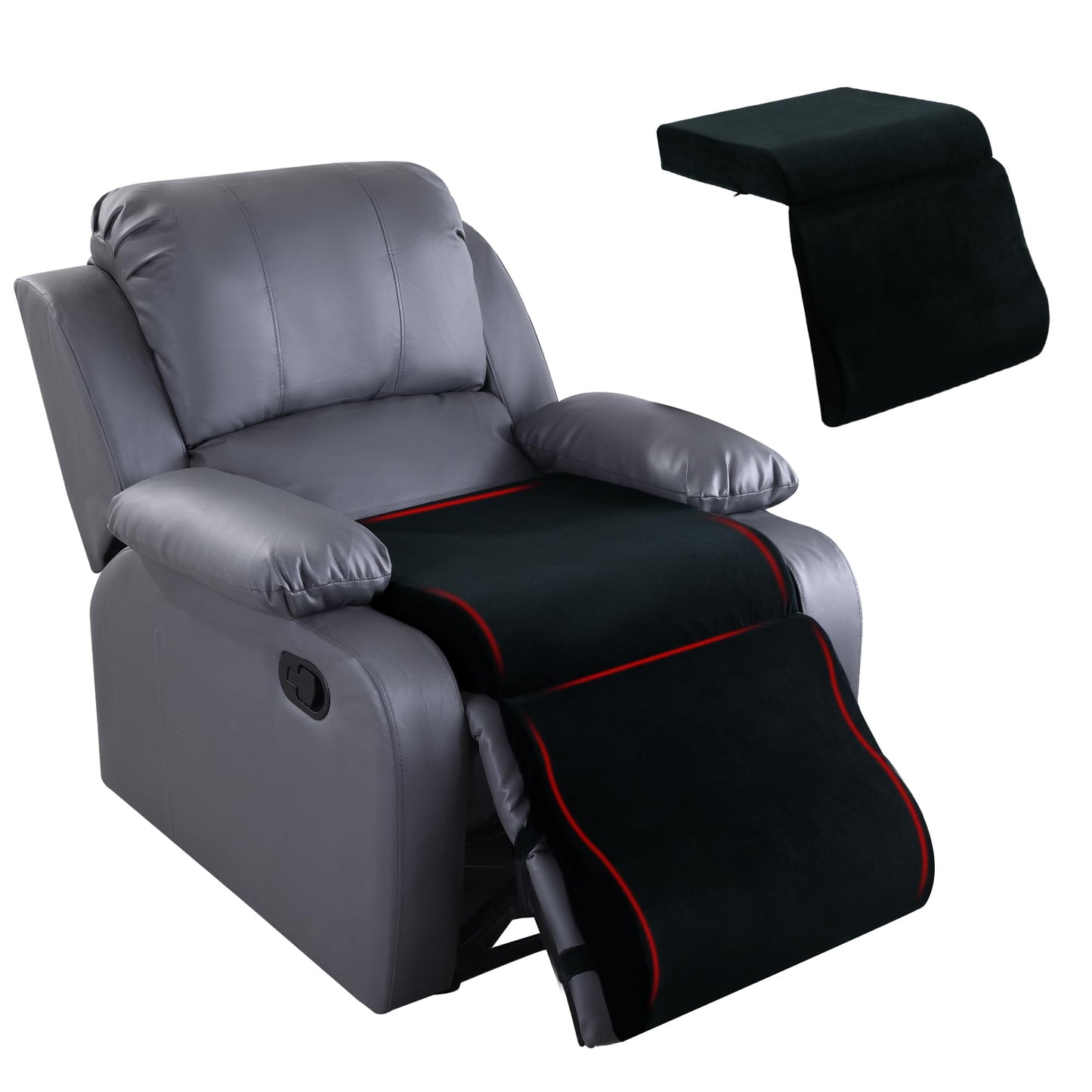 HOMBYS Foam Recliner Cushion with Leg Pillow for Elderly Large Square Seat Cushion Wave Shape Footrest for Armchairs Couch, Medium Thick & Supportive, Non-Slip Design, Black