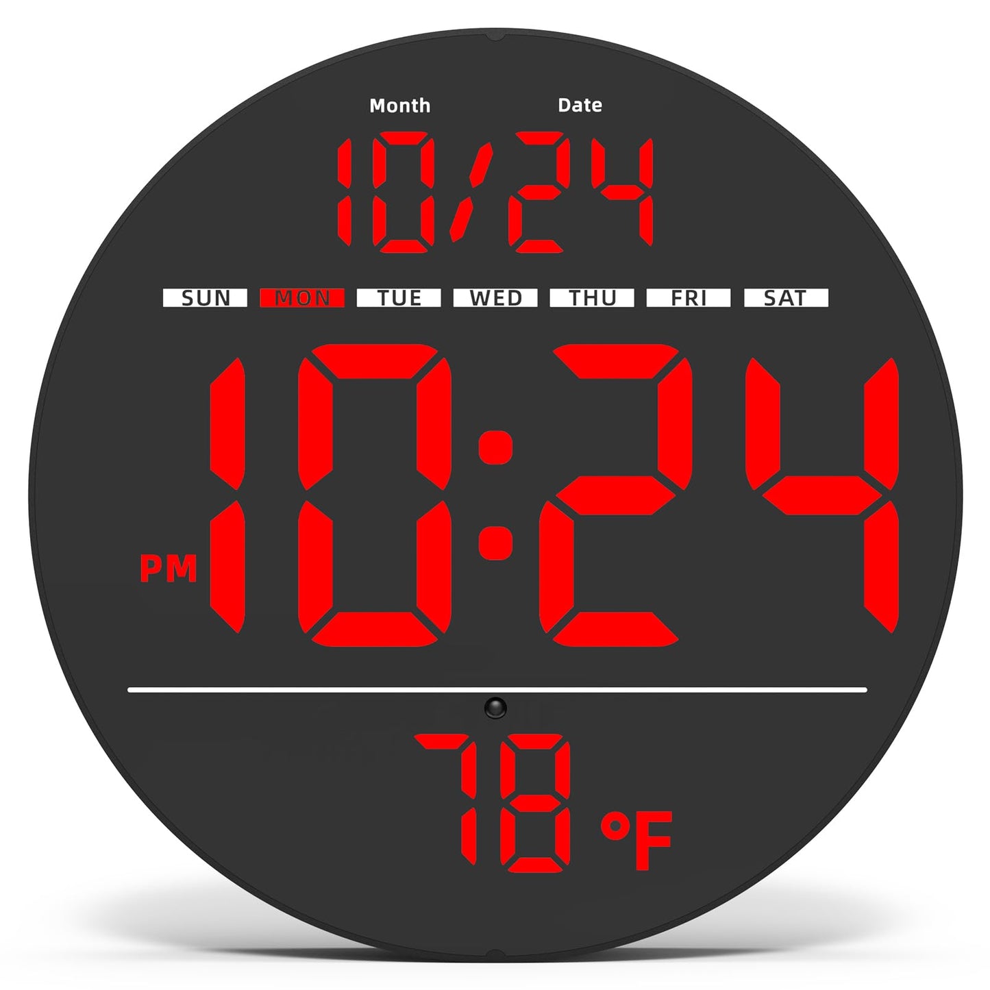 Digital Wall Clock with Large LED Display, Auto-Brightness, Temperature, Low-Reflectivity, Small Silent Non-Ticking Modern Electric Wall Clock for Bedroom, Living Room, Office, Classroom, Farmhouse