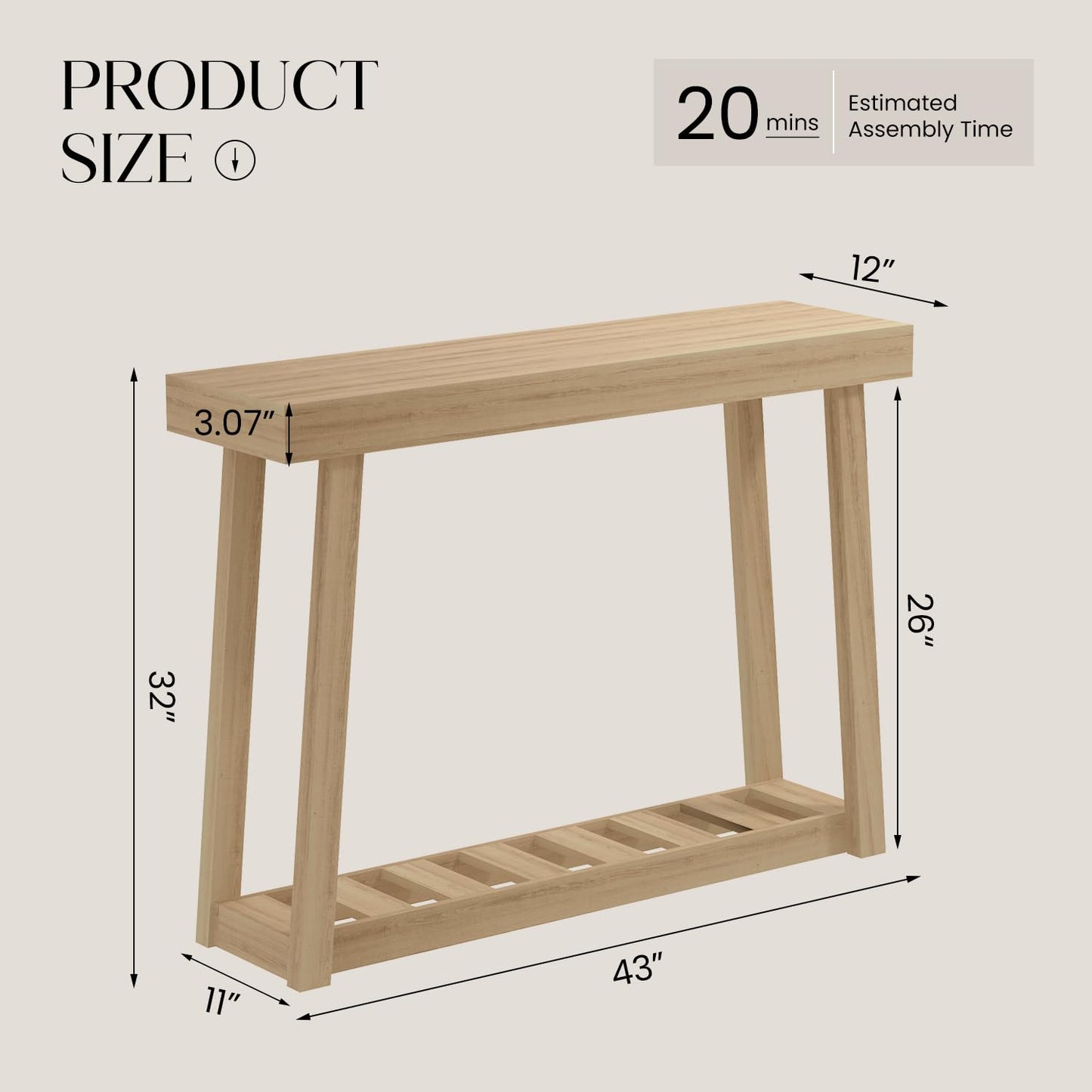VERTOXIA Farmhouse Wood Console Table for Entrance, 2 Tiers Narrow Entryway Table with Storage Shelves, Small Entry Way Furniture Behind Sofa Couch for Living Room, Hallway, Foyer, Oslo Oak