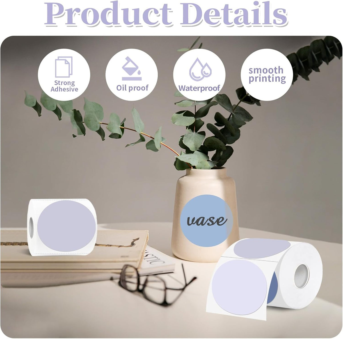 Thermal Label,3 Inch Purple Gradient Round Thermal Printer Sticker,Self-Adhesive Round Direct Thermal Labels,Thermal Stickers for DIY Logo Design,Name Tag (300 Labels/1 Roll)
