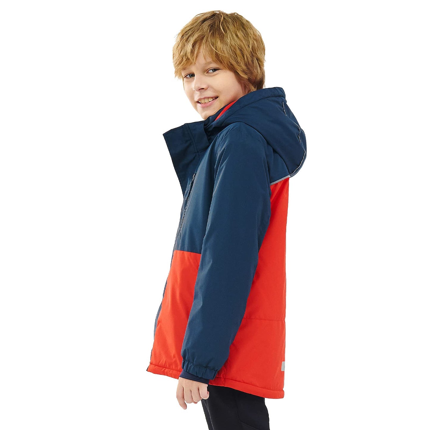PAMLULU Boys Winter Coats Waterproof Breathable Snowboarding Ski Jackets Fleece Lined Hooded Rain Coat for Kids (5-6Y,Navy/Red)