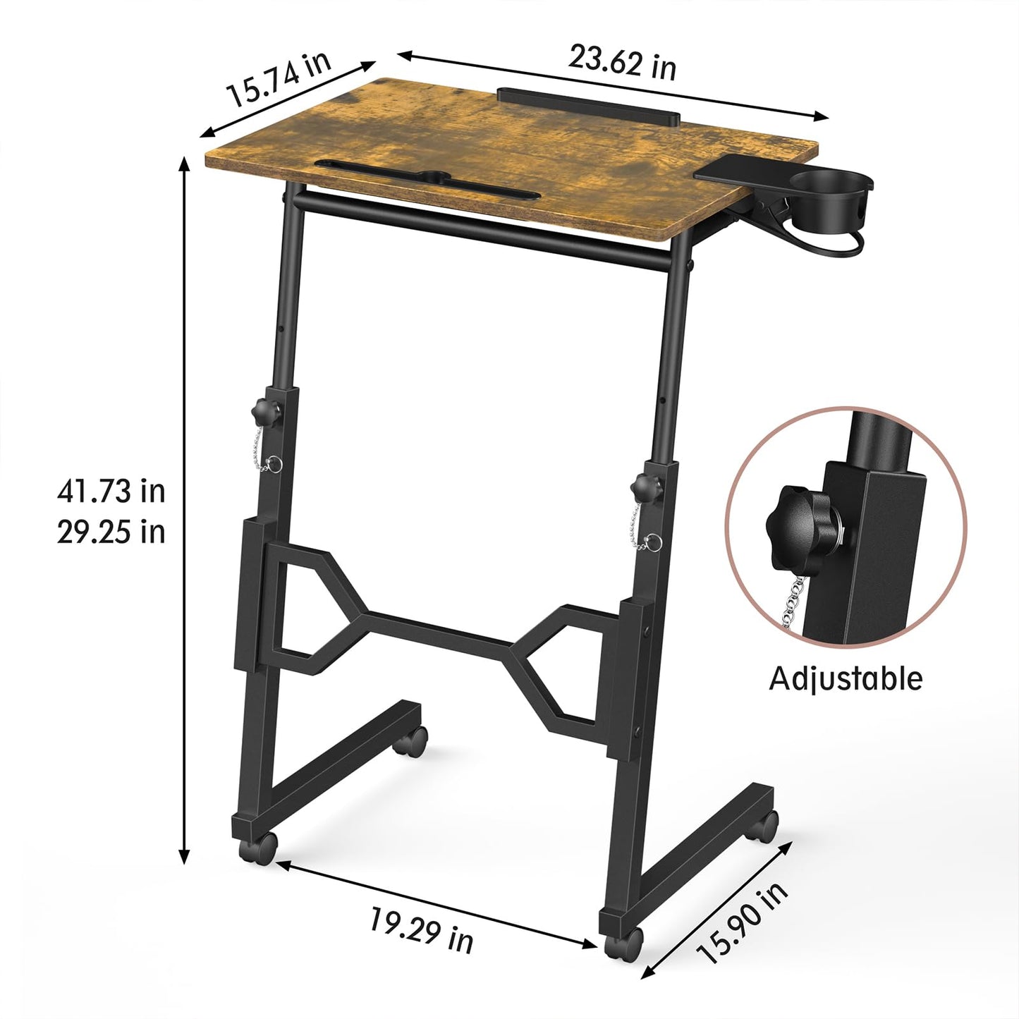 Enayplon Small Standing Desk with Wheels, Portable Treadmill Desk, Rolling Desk Adjustable Height for Laptop, Mobile Standing Table for Walking Pad, Bedside Table