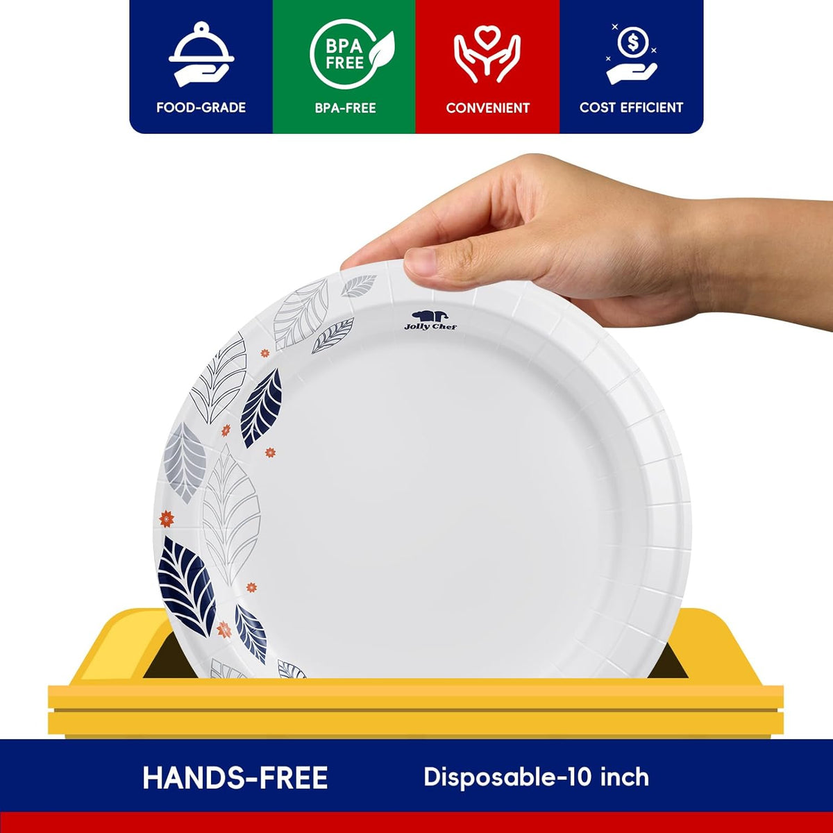 JOLLY CHEF 140 Count Paper Plates 10 inch Soak Proof, Cut Proof, Heavy Duty Leaf Printed Disposable Paper Plates for Everyday Use