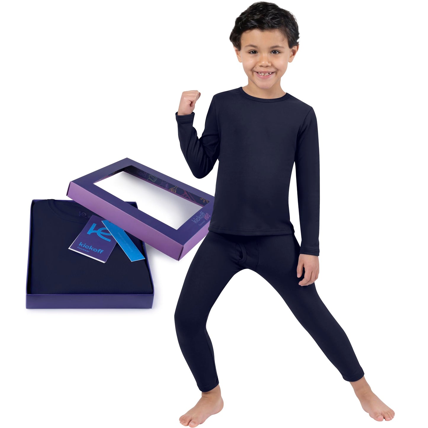 Thermal Underwear for Kids Thermals Top and Bottom Set Boys Thermal Set Kids Long Underwear Base Layer Pajamas (Navy - 6)