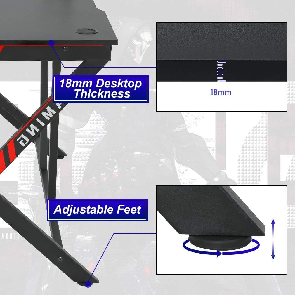 PlayLessHere Gaming Desk 45" W x 29" D Home Office Computer Desk Racing Style Study Desk Extra Large Modern Ergonomic PC Carbon Fiber Writing Desk Table with Cup Holder Headphone Hook
