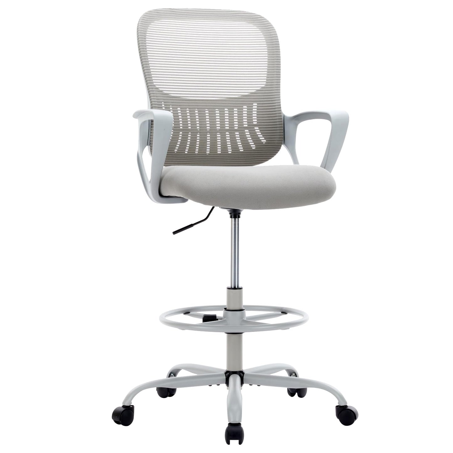 Elevon Tall Drafting Desk Chair - Ergonomic High Stool Computer with Adjustable Height and Comfy Lumbar Support, Office Rolling Counter for Standing Desk with Flip-up Arm and Footrest