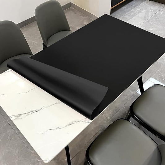 Faux Leather Table Cover - 42x62 Inch Waterproof Easy to Clean Can Conceal Flaws Protector The Table Top from Scratches Used for Dining (Black+Black 42x62)
