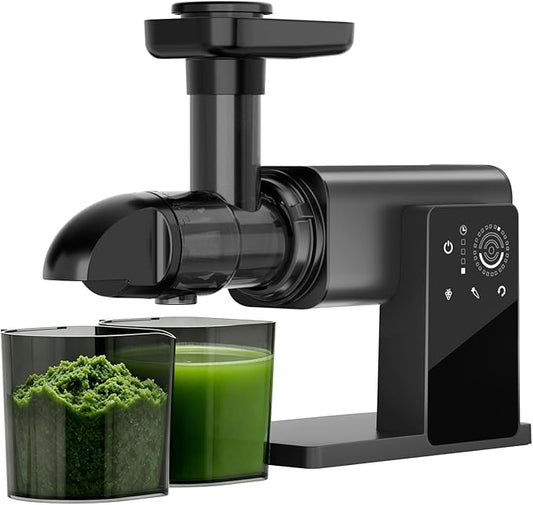 Juicer Machines, Cold Press Juicer Machine with LED Smart Touch Screen, 2 Modes for Fruit and Vegetable, High Yield Slow Juicers Extractor with Reverse Function, Easy to Clean, Black
