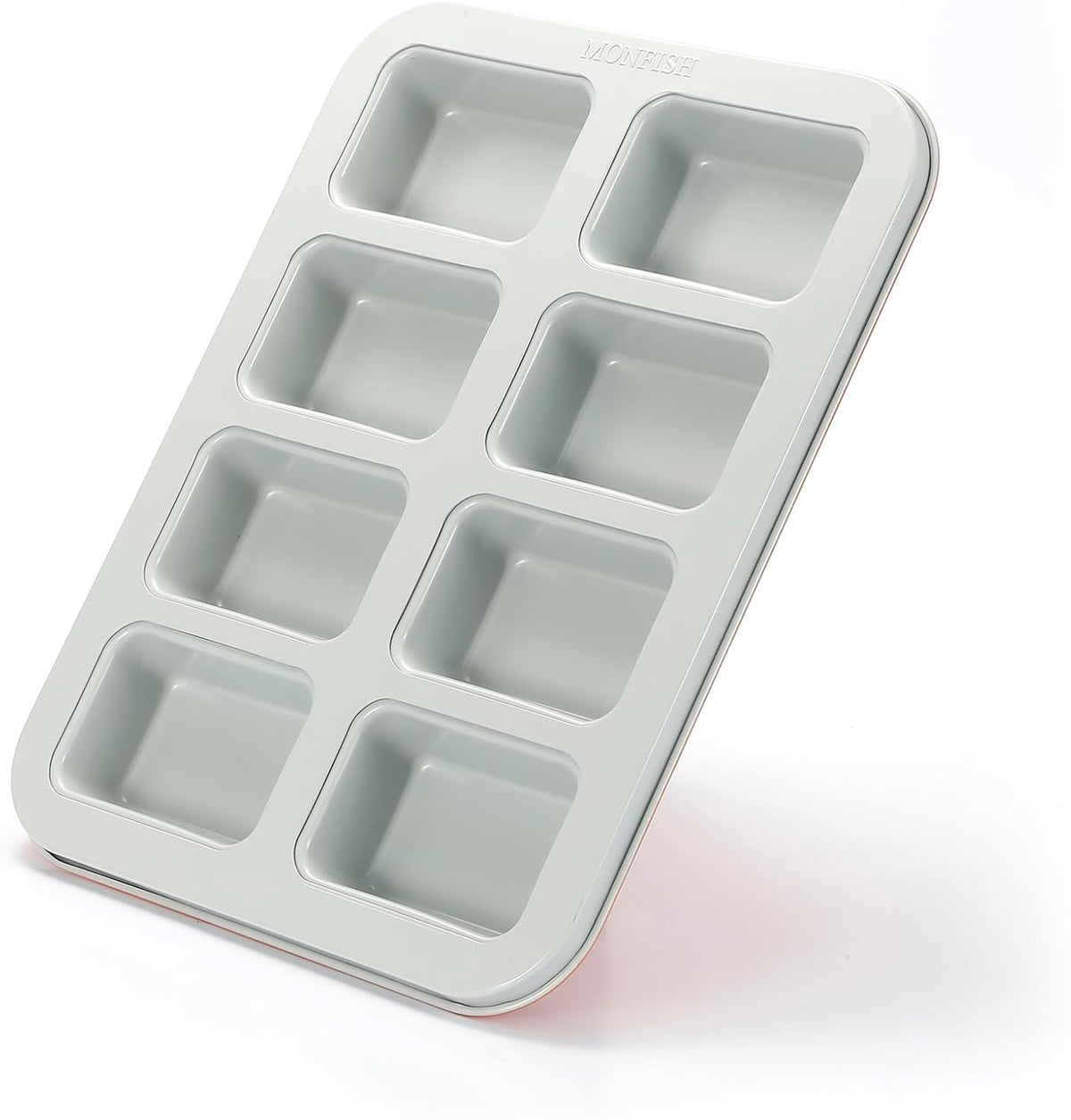 Mini Loaf Baking Pan 8 Cavity- Small Rectangle cake Pan -Financier Cake Mold Carbon Steel light gray non-stick coating bakeware w Perracotta base