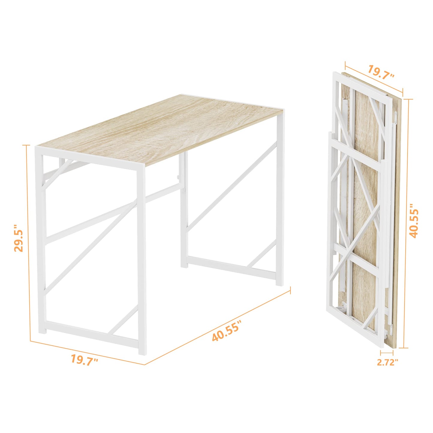 Elephance Folding Desk Writing Computer Desk for Home Office, No-Assembly Study Office Desk Foldable Table for Small Spaces