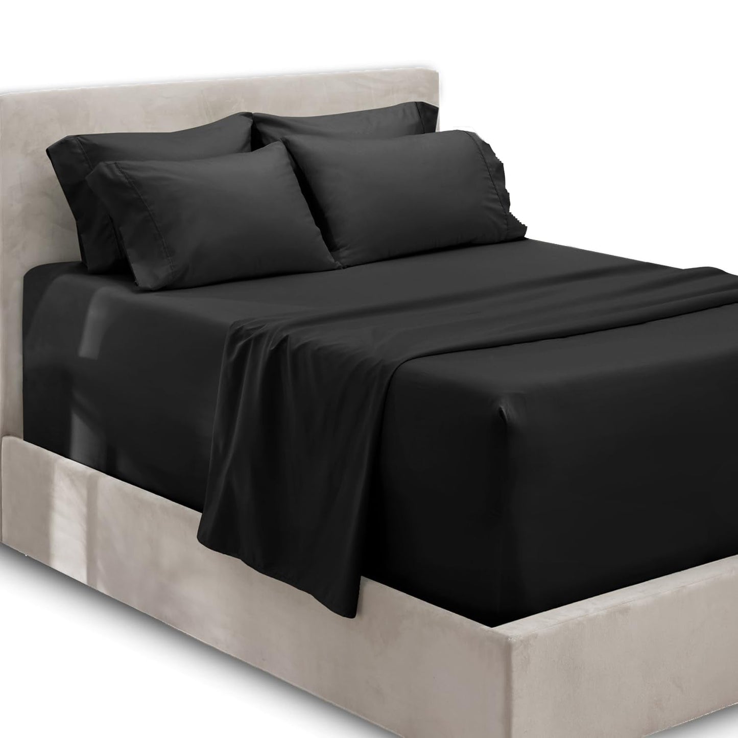 Hearth & Harbor Extra Deep Pocket Queen Sheets Sets - Fits Mattress 18-24 Inches Deep - Extra Deep Pocket Sheets - 6 Piece Queen Size - Queen - Black Sheets