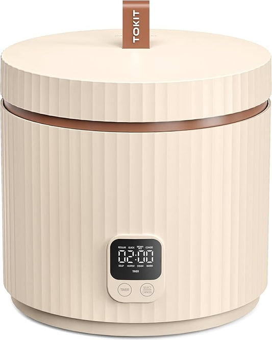 Compact Mini Rice Cooker Small Kitchen 3-Cup (Uncooked) / 6-Cup (Cooked), Non Stick Ceramic Inner Pot Rice Maker, 24H Timer Delay, Auto Keep Warm, 8 Functions Multicooker For Brown Rice, Steam, Soup