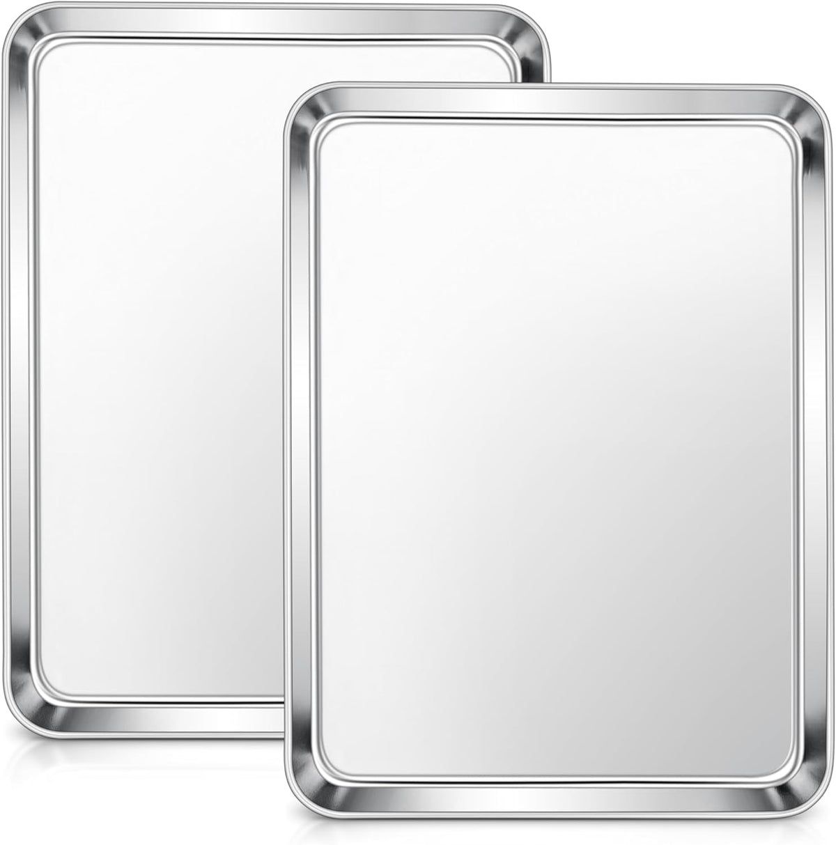 E-far Stainless Steel Baking Sheets, 12.4” x9.7” x 1” Baking Cookie Sheets Pans for Oven, Non-toxic Metal Trays for Cake Cookies, Healthy & Rust Free, Mirror Finish & Dishwasher Safe, 2 Pack